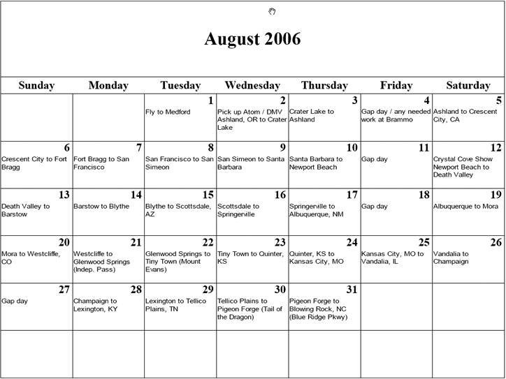 August 
calendar